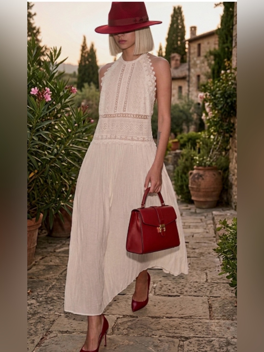 🔥🔥Zare ZW collection Sleeveless Lace Halter Maxi Dress